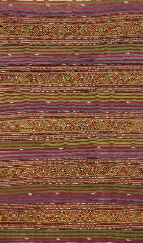 Vegetable Dye Kilim Striped Wool Area Rug 6x9
