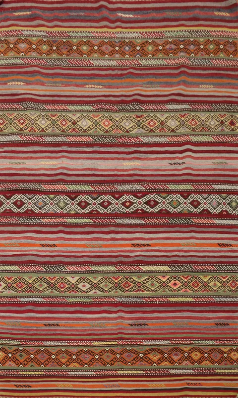 Tribal Stripe Kilim Area Rug 5x8 with Geometric Patterns