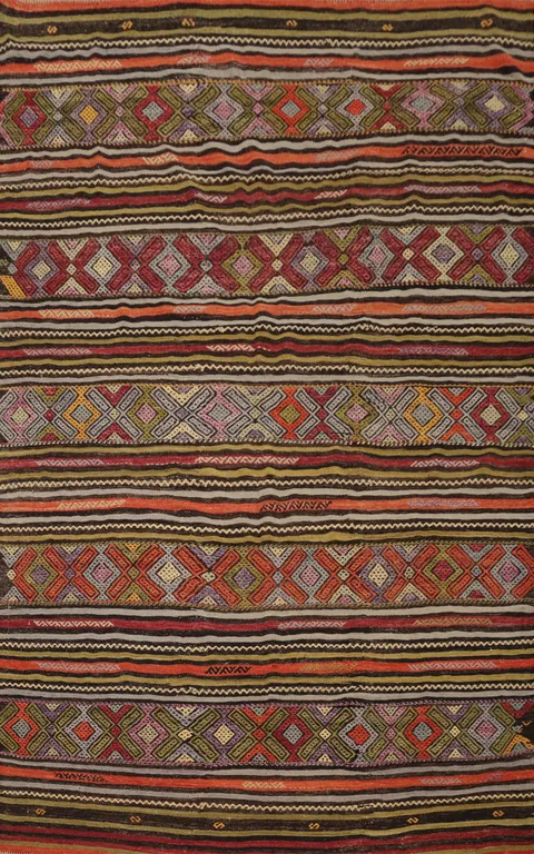 Artisan Kilim Area Rug 6x8 with Dynamic Geometric & Stripe Patterns