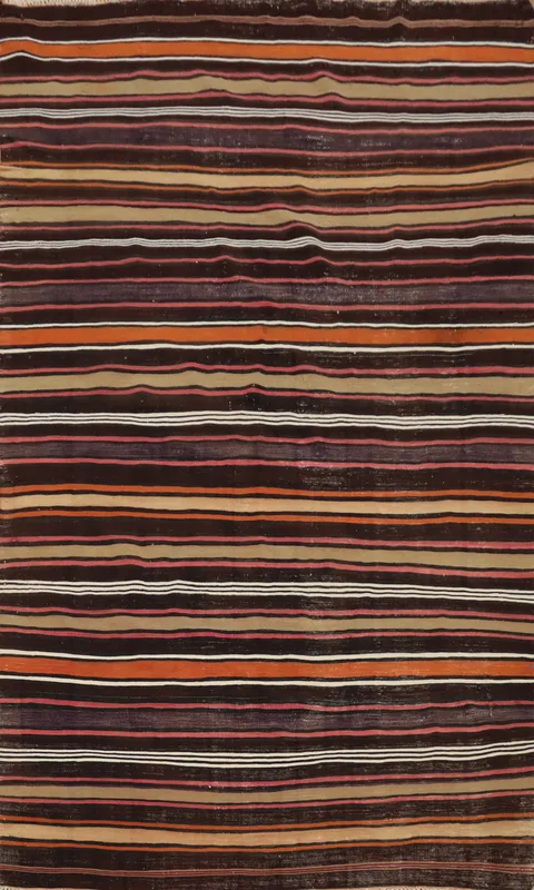 Elegant Striped Kilim Area Rug 5x8 with Earth Tones