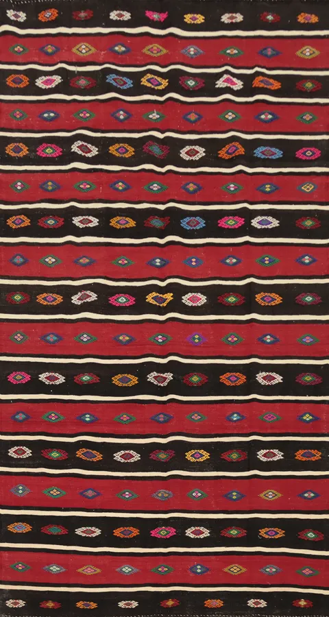 Bold Red and Black Striped Kilim Area Rug 6x11