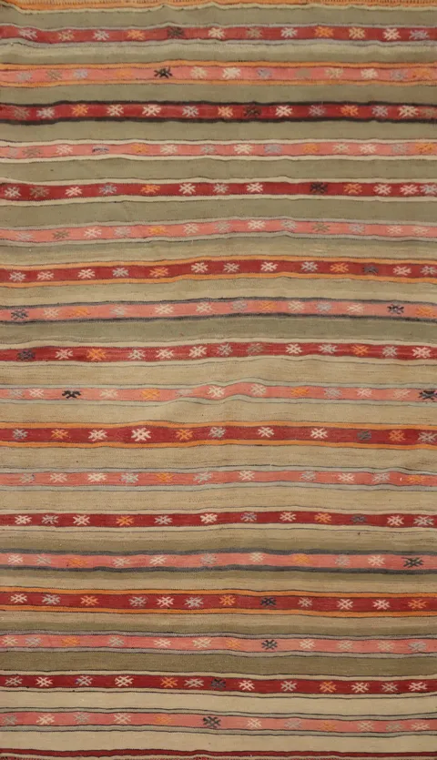 Handwoven Kilim Area Rug 5x8 Featuring Warm Earthy Stripes