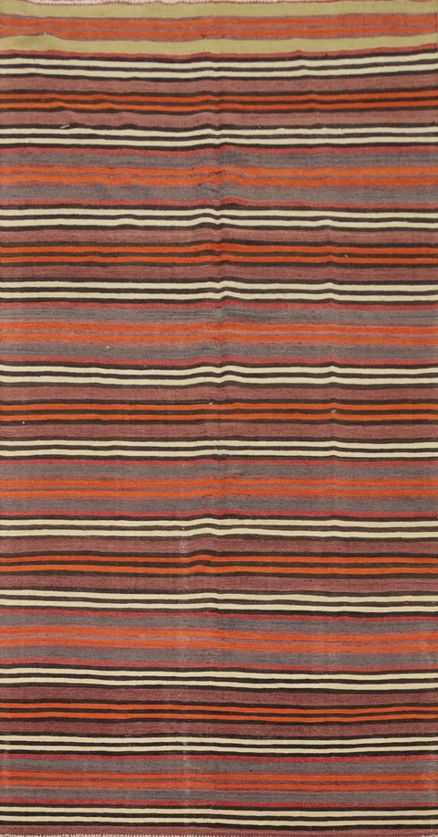 Handwoven Striped Kilim Area Rug 5x11 in Vibrant Tones