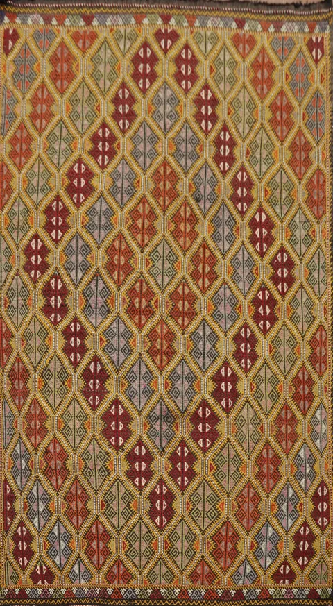 Vegetable Dye Kilim Geometric Wool Area Rug 5x9