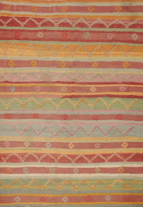 Vegetable Dye Kilim Striped Wool Rug 5x6