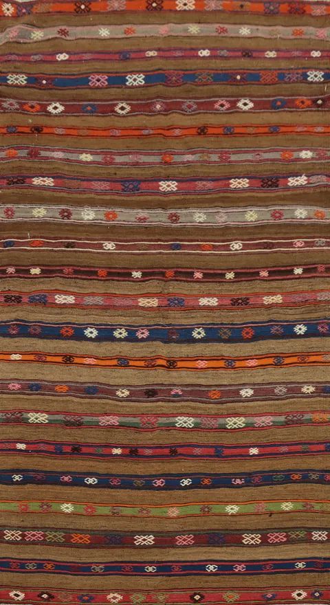 Rustic Striped Handwoven Kilim Area Rug 5x8