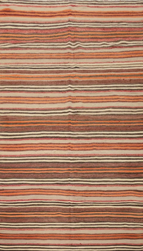 Warm Toned Striped Kilim Area Rug 5x9 Perfect for Living Room Decor