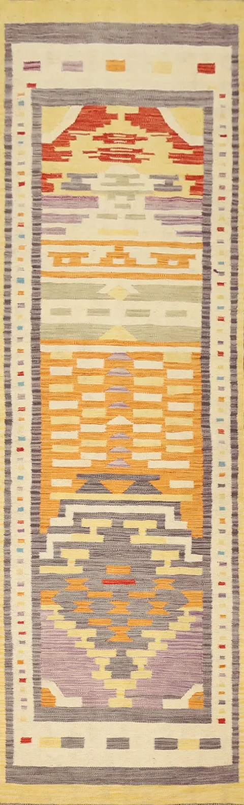 Vegetable Dye Wool Kilim Handwoven Runner Rug 3x12