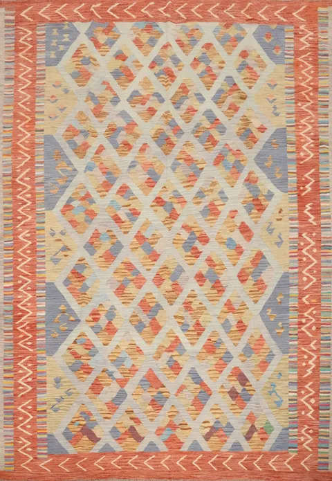 Vegetable Dye Geometric Kilim Handwoven Area Rug 8x10