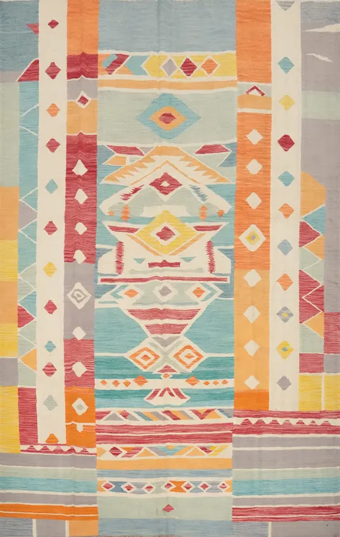 Colorful Geometric Pattern Kilim Area Rug 8x10