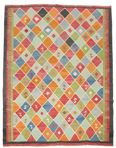 Bright and Bold Diamond Kilim Area Rug 10x13 for Vibrant Rooms