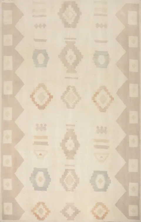 Elegant Geometric Patterns on Soft Color Kilim Area Rug 10x13
