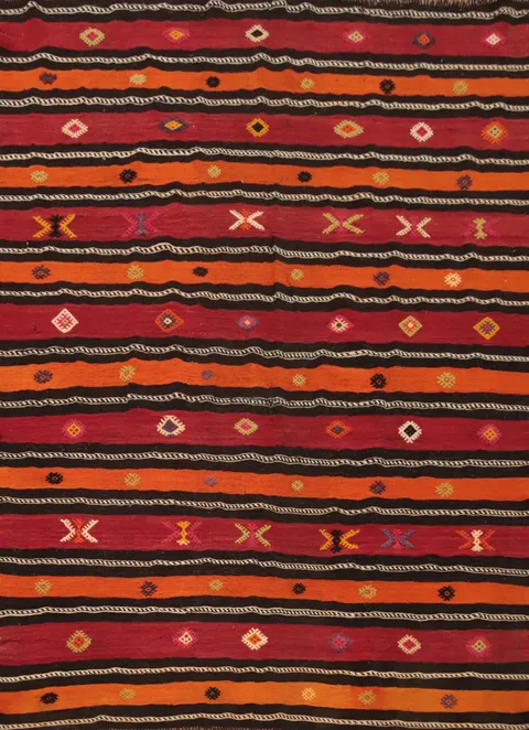 Vegetable Dye Kilim Striped Wool Area Rug 6x8