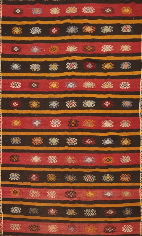 Striped Geometric Kilim Vegetable Dye Area Rug 6x10