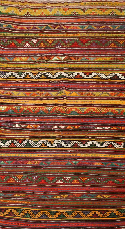 Vibrant Striped Kilim Area Rug 6x11 for Eclectic Home Decor