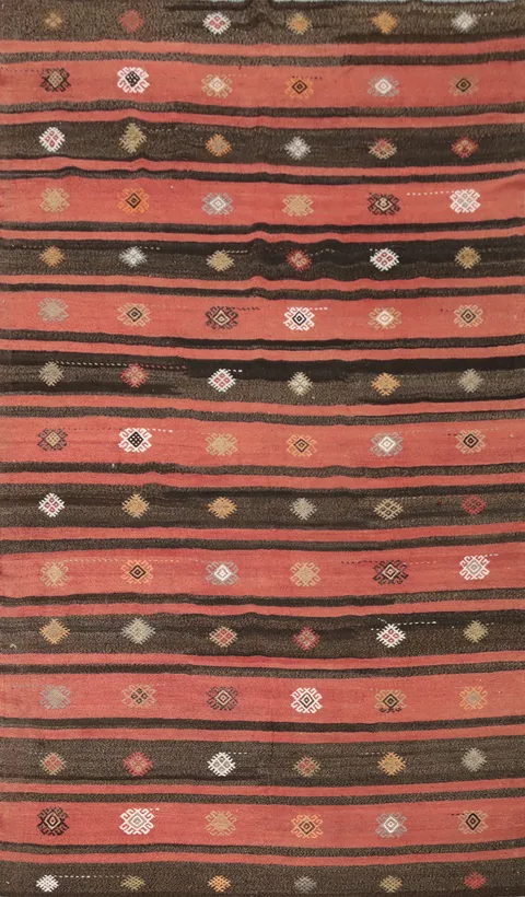 Elegant Tribal Striped Kilim Area Rug 7x10 with Geometric Accents