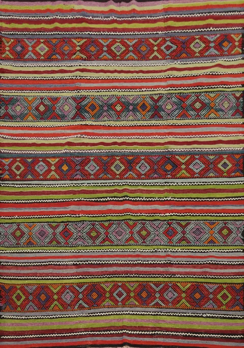 Colorful Striped Kilim Area Rug 6x8 with Intricate Geometric Motifs