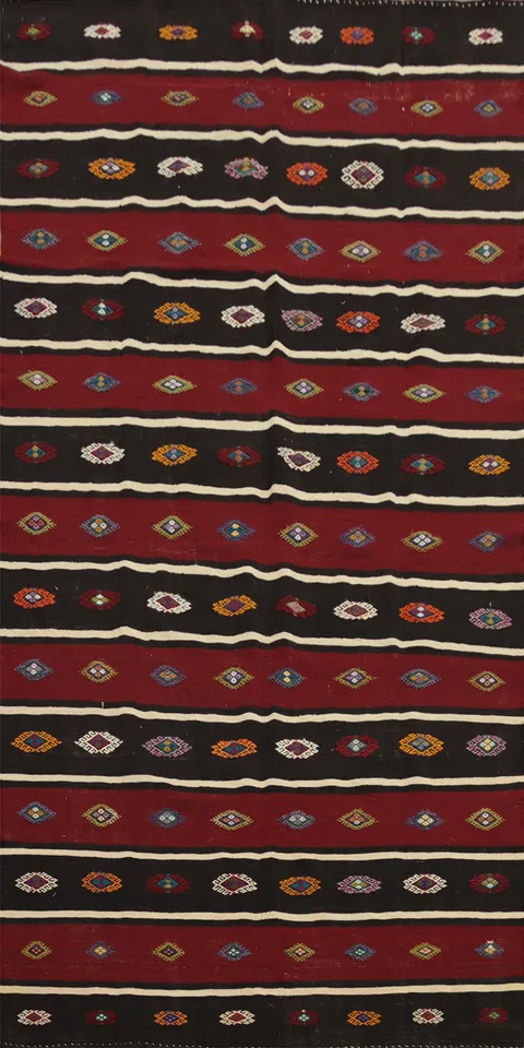 Elegant Geometric on a Red and Black Kilim Area Rug 6x11