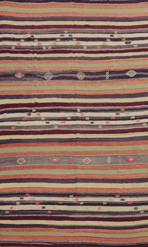 Vegetable Dye Kilim Striped Wool Area Rug 6x8
