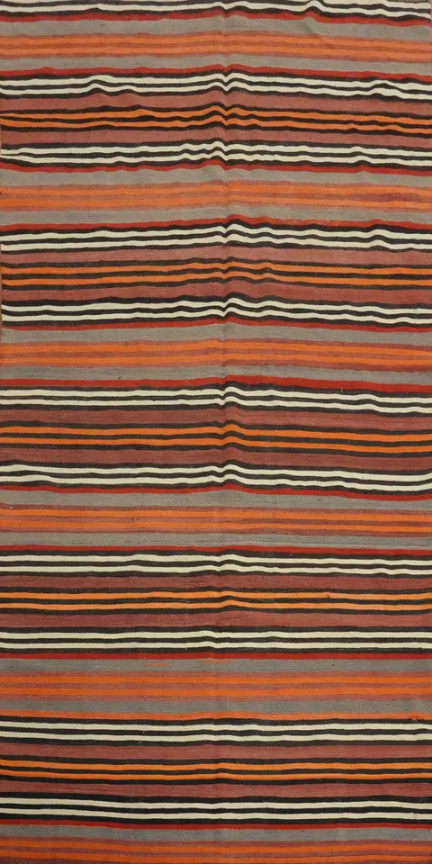 Vegetable Dye Kilim Striped Wool Area Rug 5x10