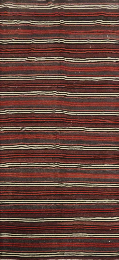 Vegetable Dye Kilim Striped Wool Area Rug 5x11