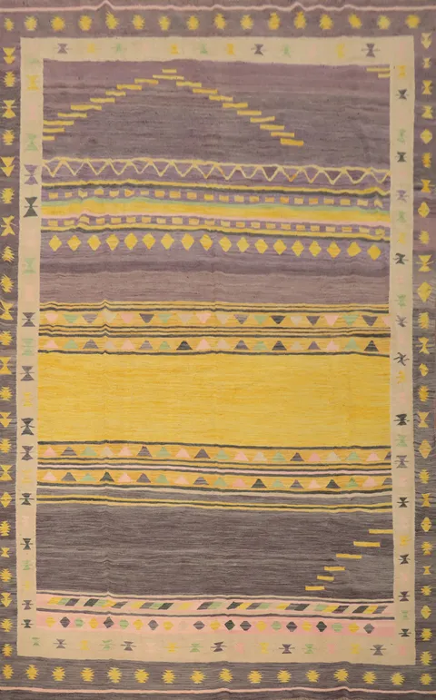 Sunny Multi-Color Kilim Area Rug 10x13 with Ethnic Motifs
