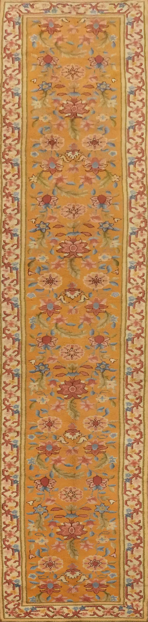 Pre-1900 Antique Aubusson Vegetable Dye Runner Rug 5x29
