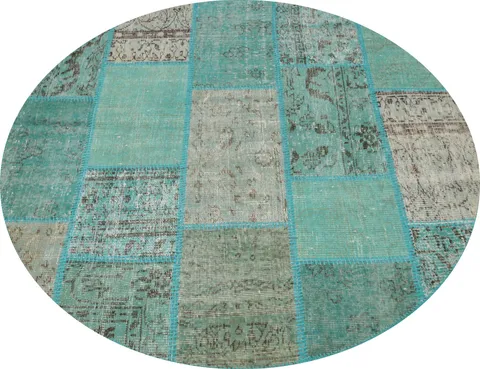 Distressed Modern Patchwork Round Area Rug 5x5