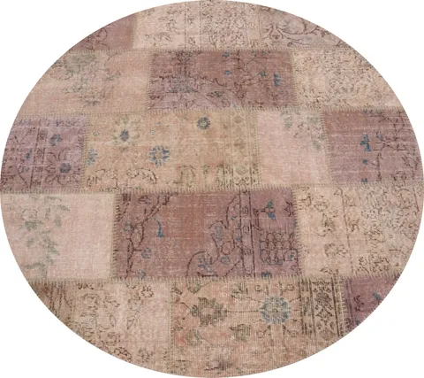 Distressed Modern Patchwork Round Area Rug 5x5