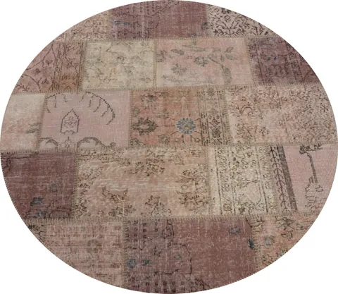 Distressed Modern Patchwork Round Area Rug 5x5
