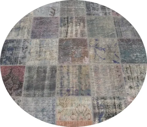 Distressed Modern Patchwork Round Area Rug 5x5