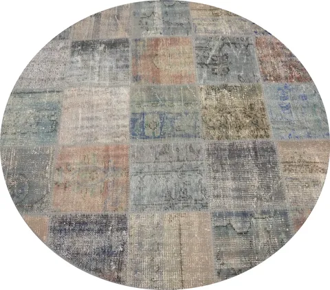 Distressed Modern Patchwork Round Area Rug 5x5