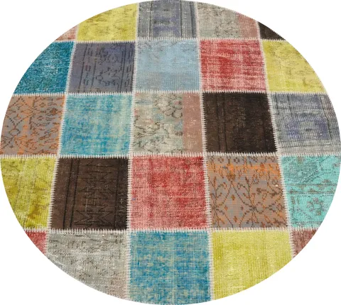 Colorful Patchwork Round Area Rug 5x5 Perfect for Trendy Living Rooms