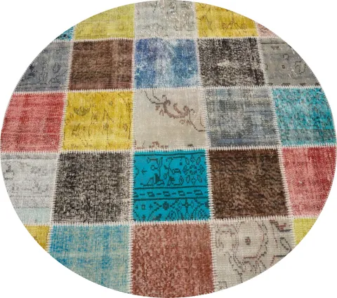 Distressed Modern Patchwork Round Area Rug 5x5