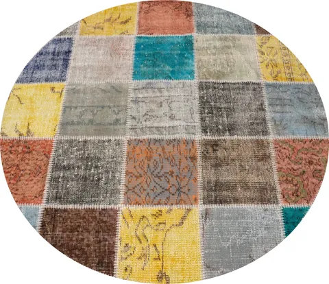 Artistic Multicolored Patchwork Round Area Rug 5x5 Rich Hues and Patterns