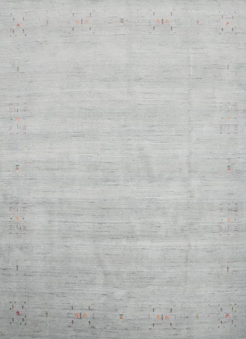 Gray/ Blue Gabbeh Area Rug 10x10 with Minimalist Colorful Details