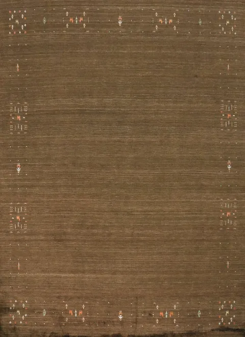 Elegant Brown Gabbeh Area Rug 10x10 with Subtle Embroidered Patterns