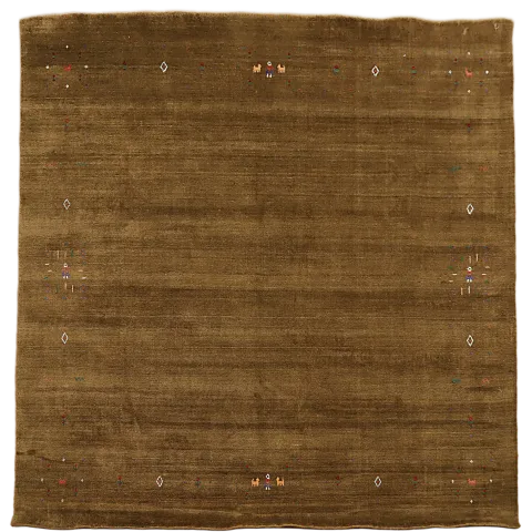Earthy Elegance: Minimalist Golden Brown Square Gabbeh Rug with Subtle Designs 8'x8'