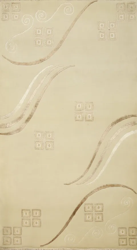 Elegant Contemporary Nepalese Rug 3x5 with Subtle Swirl Patterns