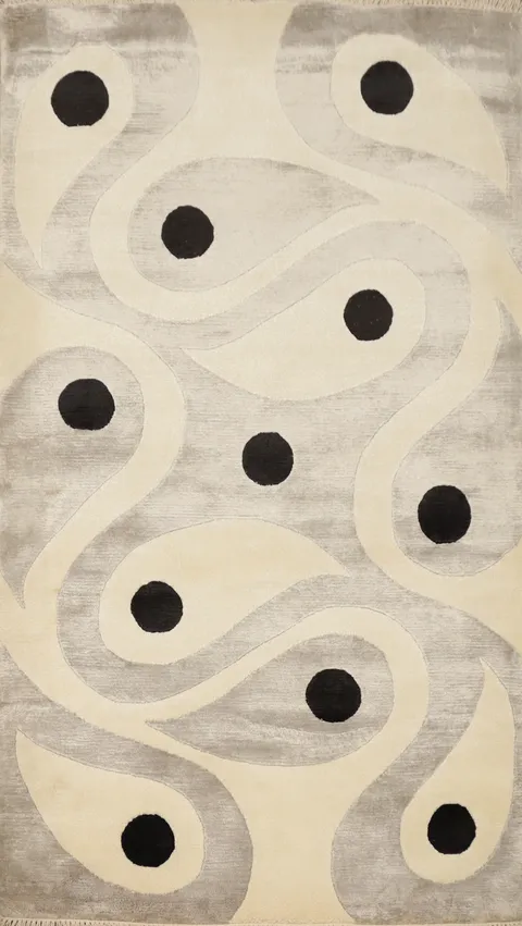 Modern Nepalese Rug 3x5 with Black Dots and Flowing Lines Design