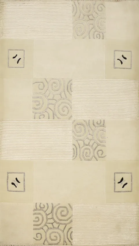 Modern Beige Nepalese Rug 3x5 with Subtle Spiral and Square Designs