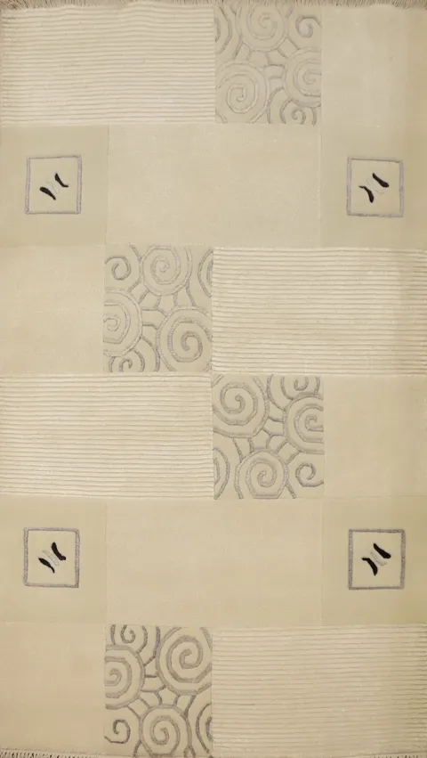 Contemporary Geometric Beige Nepalese Rug 3x5 for Home Decor