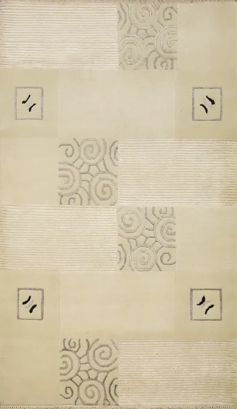 Versatile Beige Nepalese Rug 3x5 with Stylish Geometric Accents
