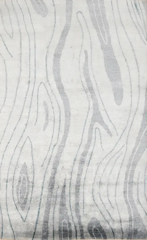 Contemporary Nepalese Area Rug 6x8 with Subtle Gray Woodgrain Look