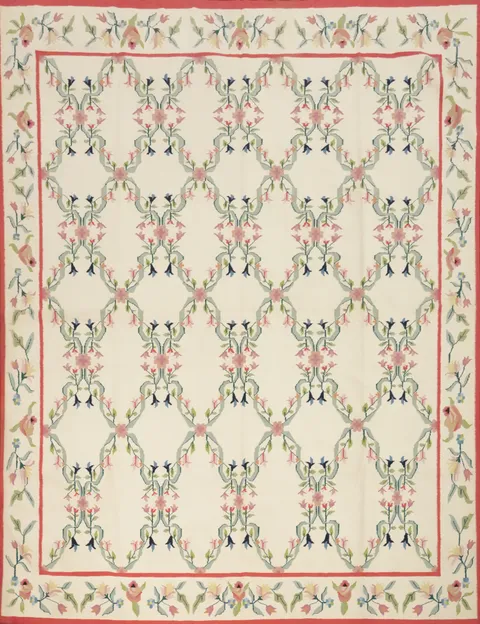 Floral Wool Scandinavian Kilim Square Large Rug 13x13