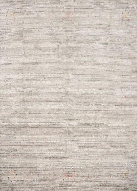 Soft Textured Neutral Gabbeh Area Rug 8x8 with Tribal Patterns