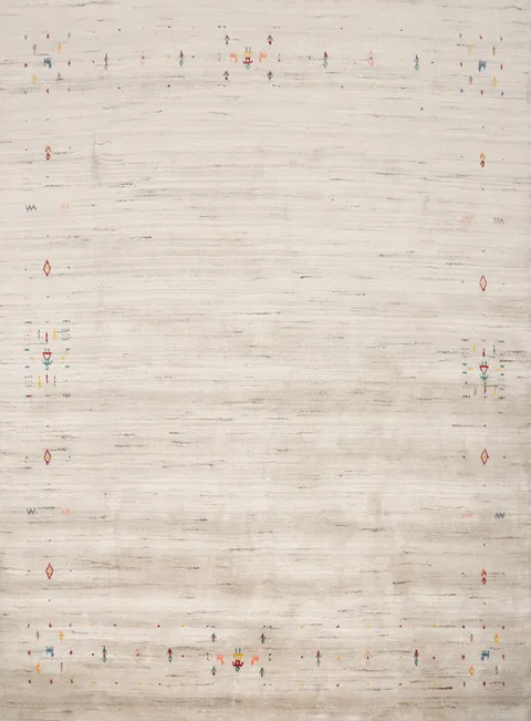 Refined Beige Gabbeh Area Rug 8x8 with Subtle Artistic Design