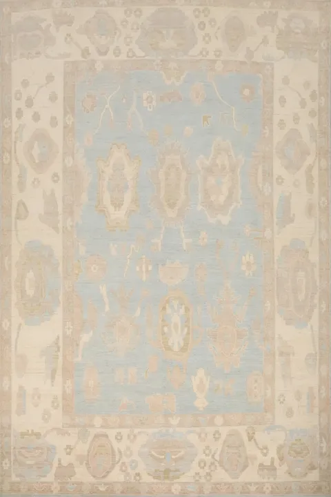 Handwoven Traditional Rug in Soft Blue and Beige Tones 9x12