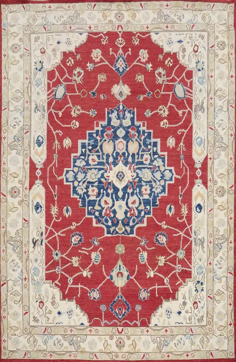 Red Oushak Vegetable Dye Area Rug 9x12