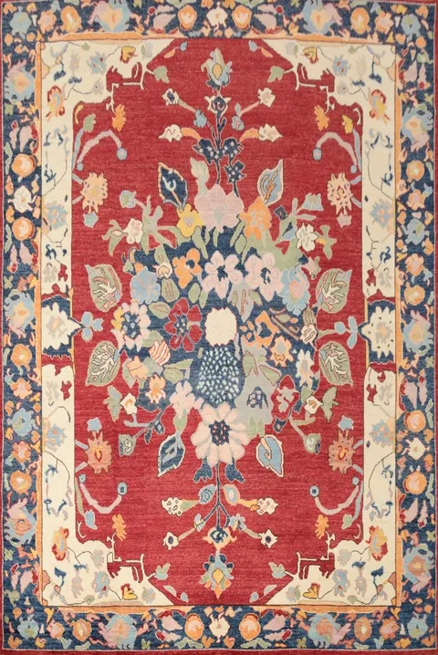 Luxurious Floral Design Rug in Rich Red Tones 9x12